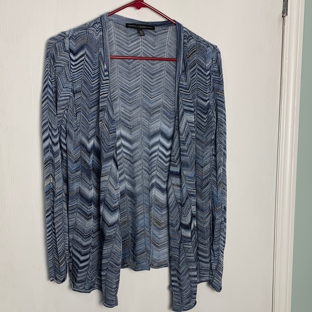 Minimalist White House Black Market Blue Chevron Open Front Cardigan S Office